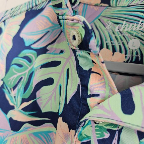 Chubbies Hawaiian Print Polo Shirt Mens L Floral Bright Stretch Vacation Golf - Picture 3 of 11